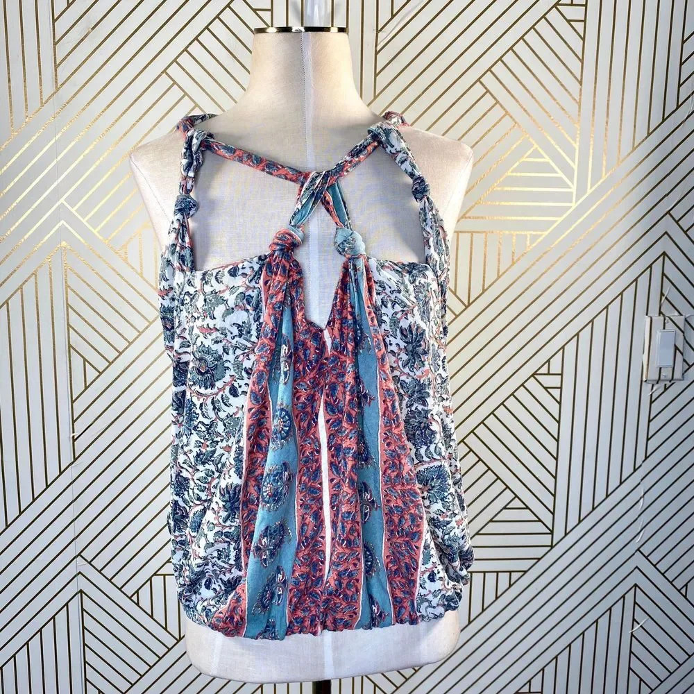Free People Floral Paisley Knot Halter Top